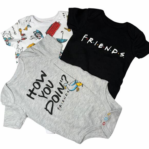 FRIENDS Other - NWOT Friends Bodysuit Bundle Girls TV Show Gray Black White 12 Months